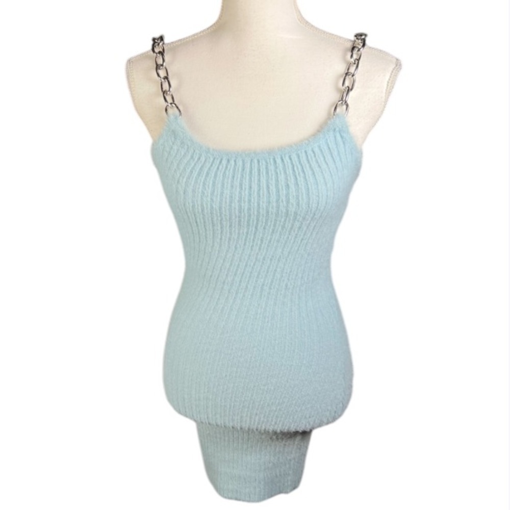 The Ragged Priest Dress Womens XS Chain Strap Fuzzy Light Blue Alternative Mini - Picture 5 of 10